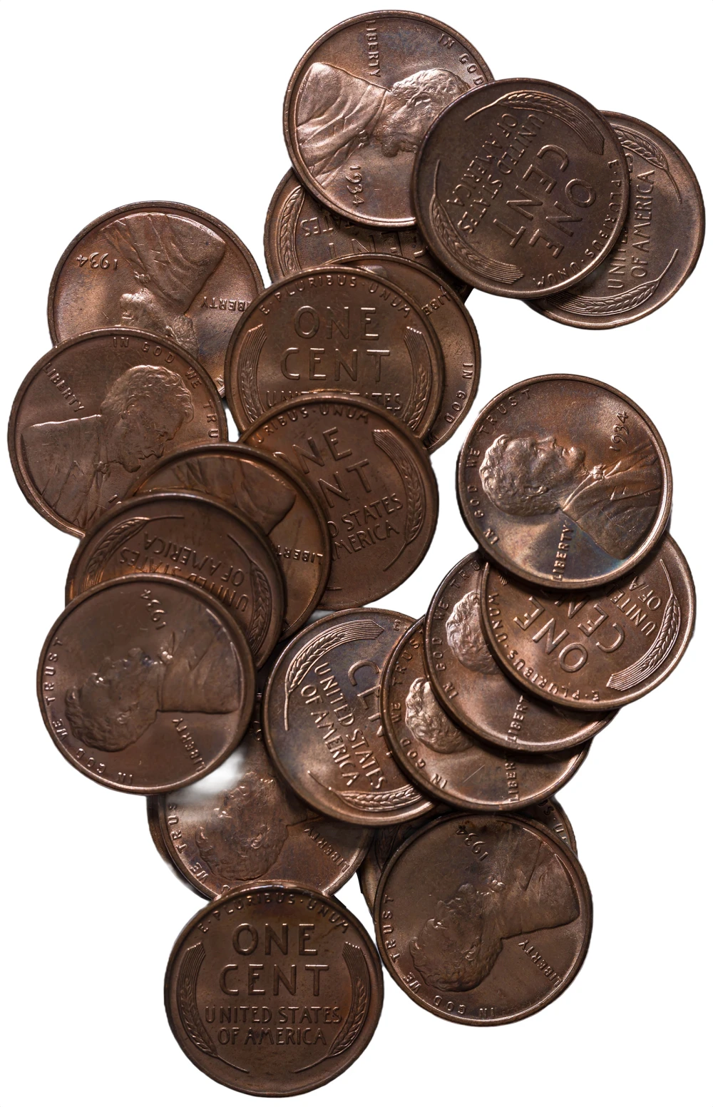 22 Pcs Choice To Gem Red 1934 Lincoln Cents