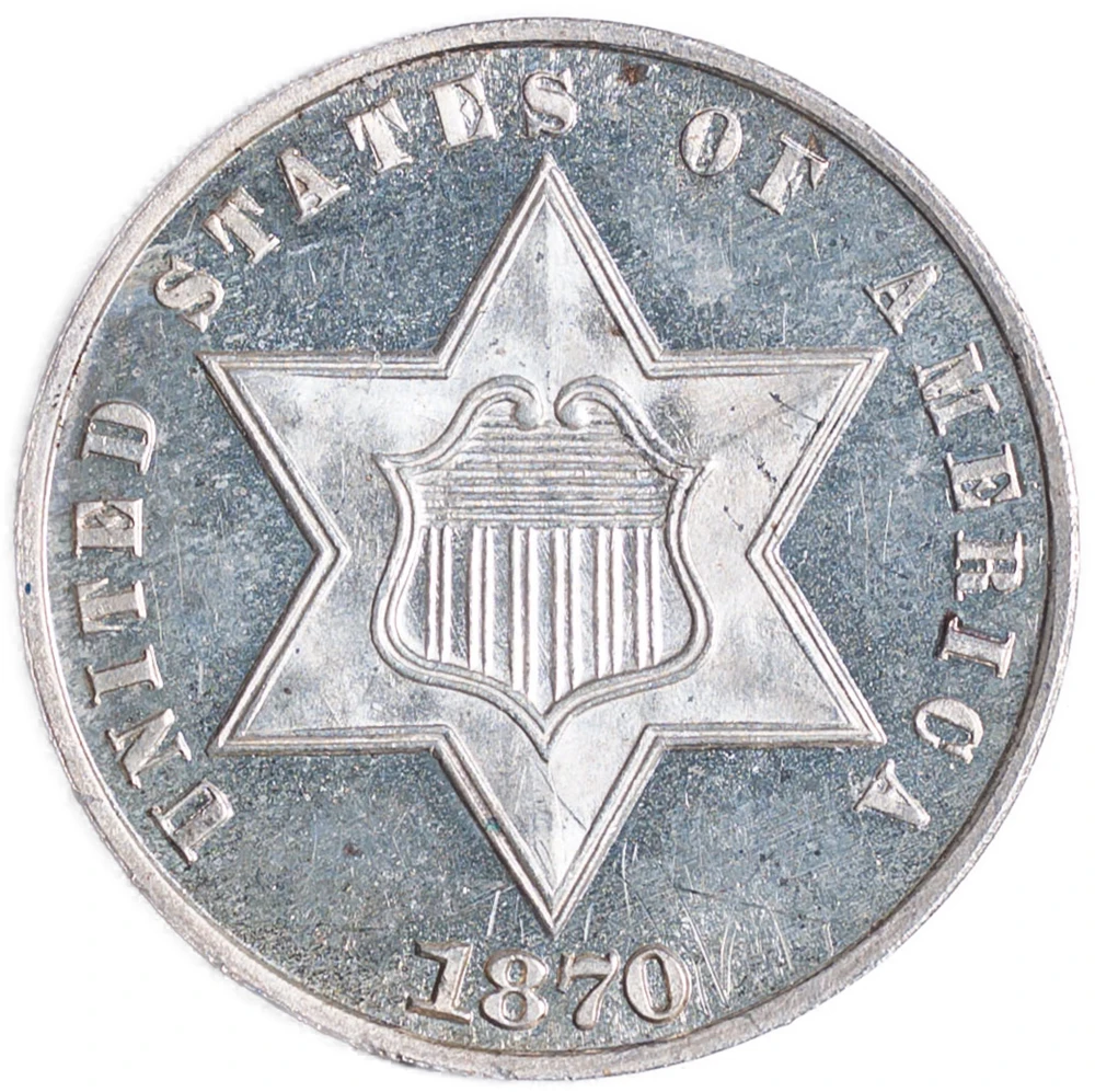Deep Cameo Proof-63 1870 Silver Three-Cents