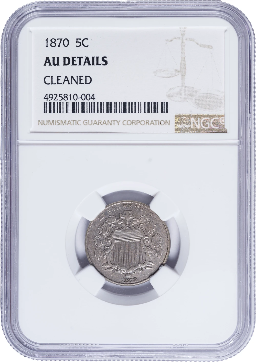 NGC AU Details 1870 Shield Nickel