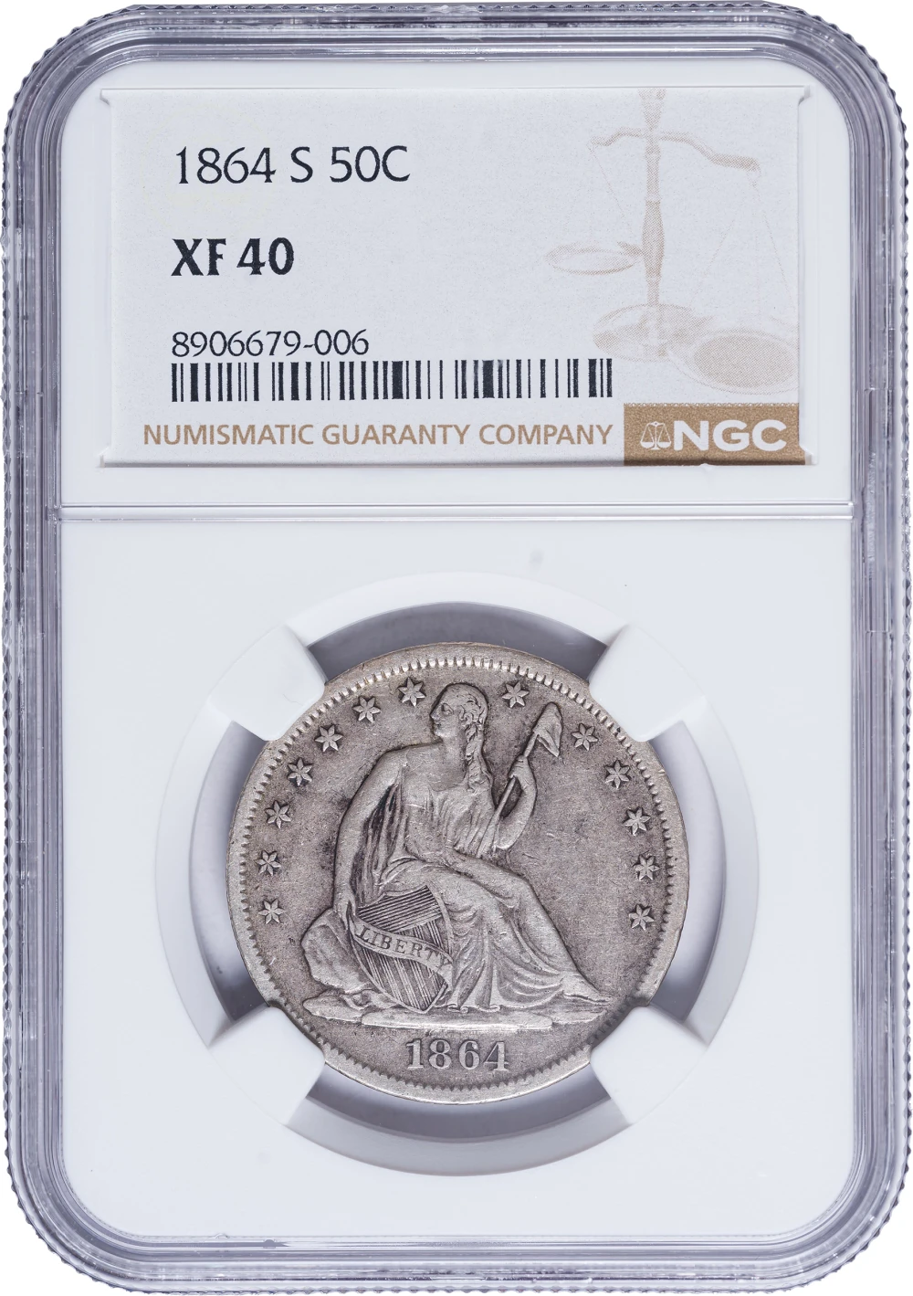 NGC EF-40 1864-S Seated Half Dollar