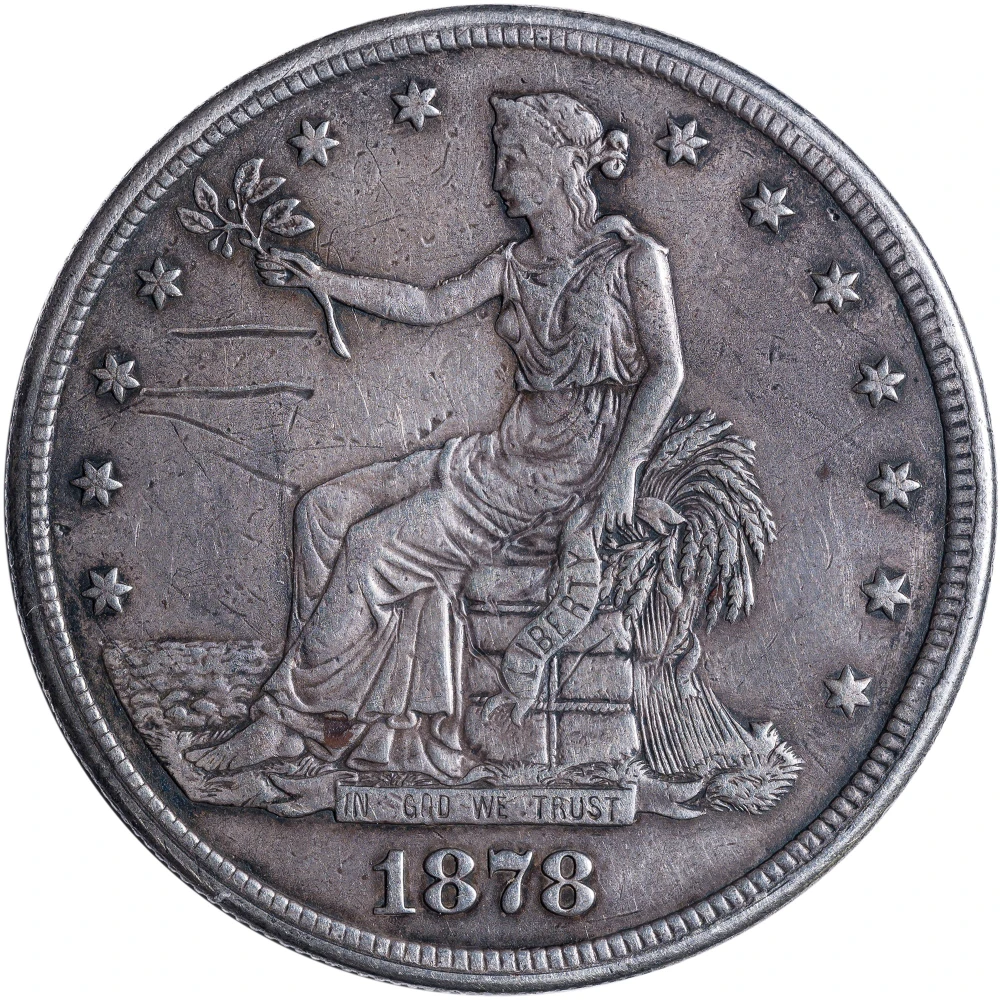 EF Details 1878 Trade Dollar Box Dollar With Photo