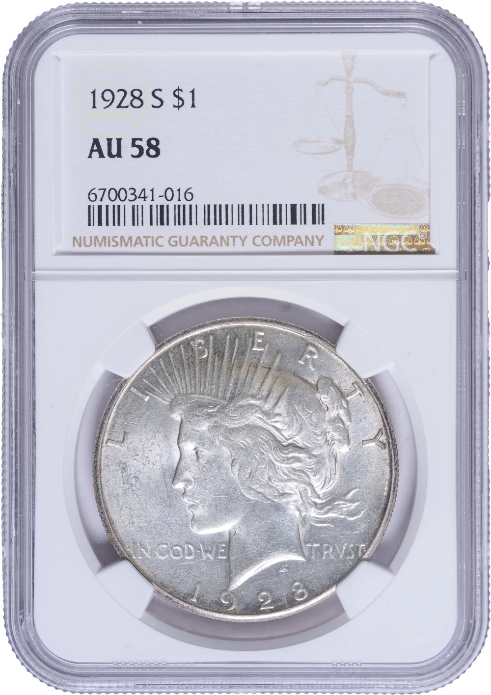 NGC AU-58 1928-S Peace Dollar