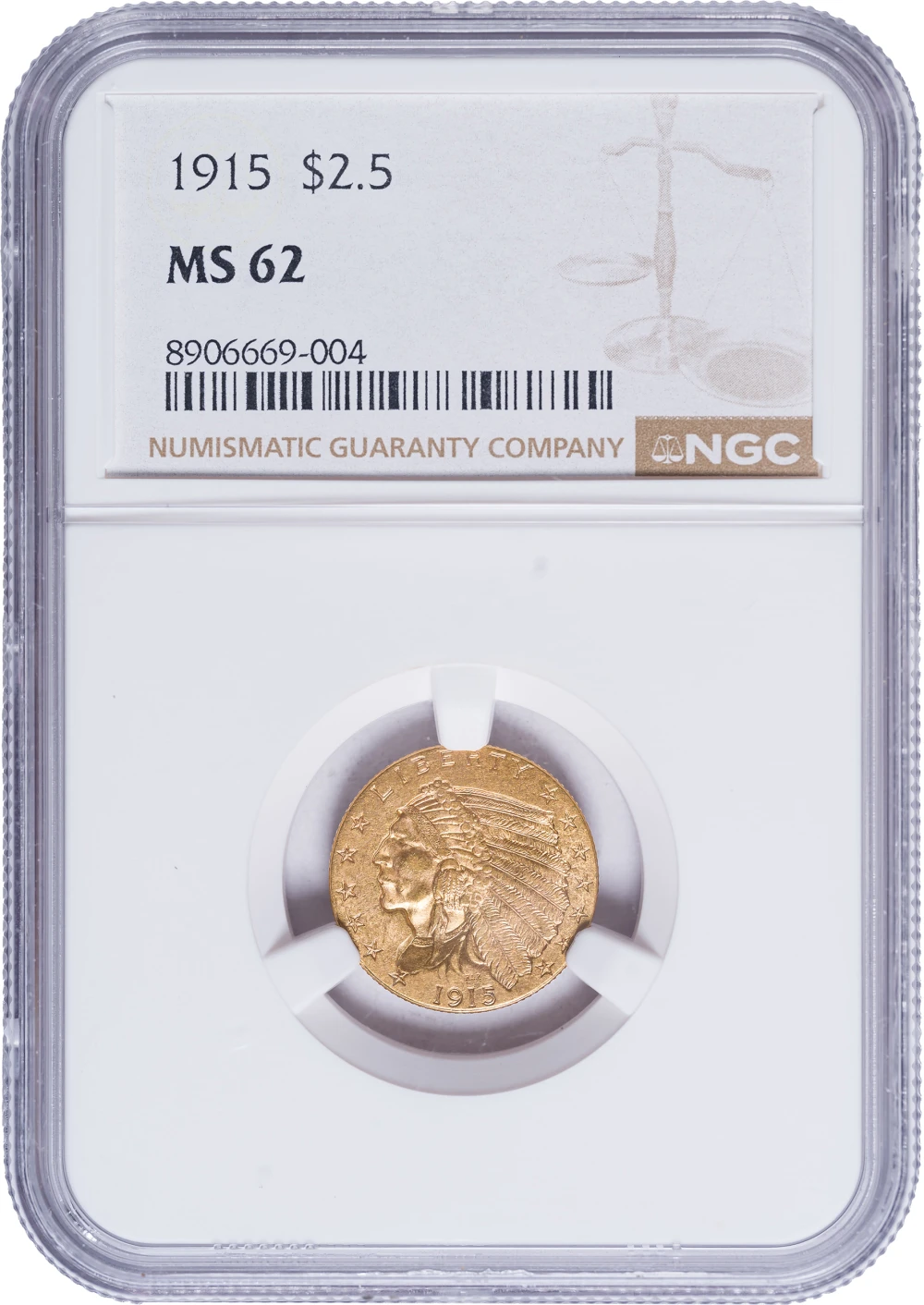 NGC MS-62 1915 $2.50 Gold