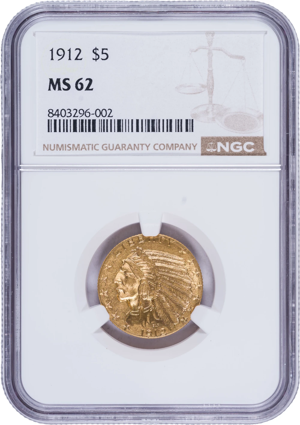 NGC MS-62 1912 $5 Gold