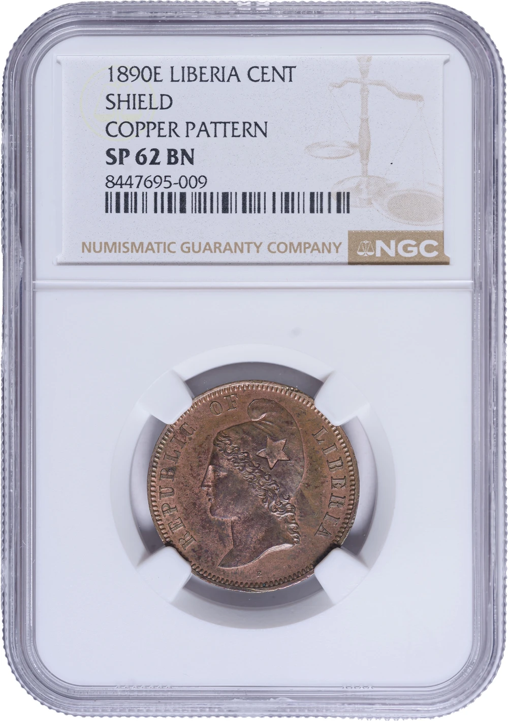 Liberia. NGC Specimen-62 BN 1890-E One-Cent