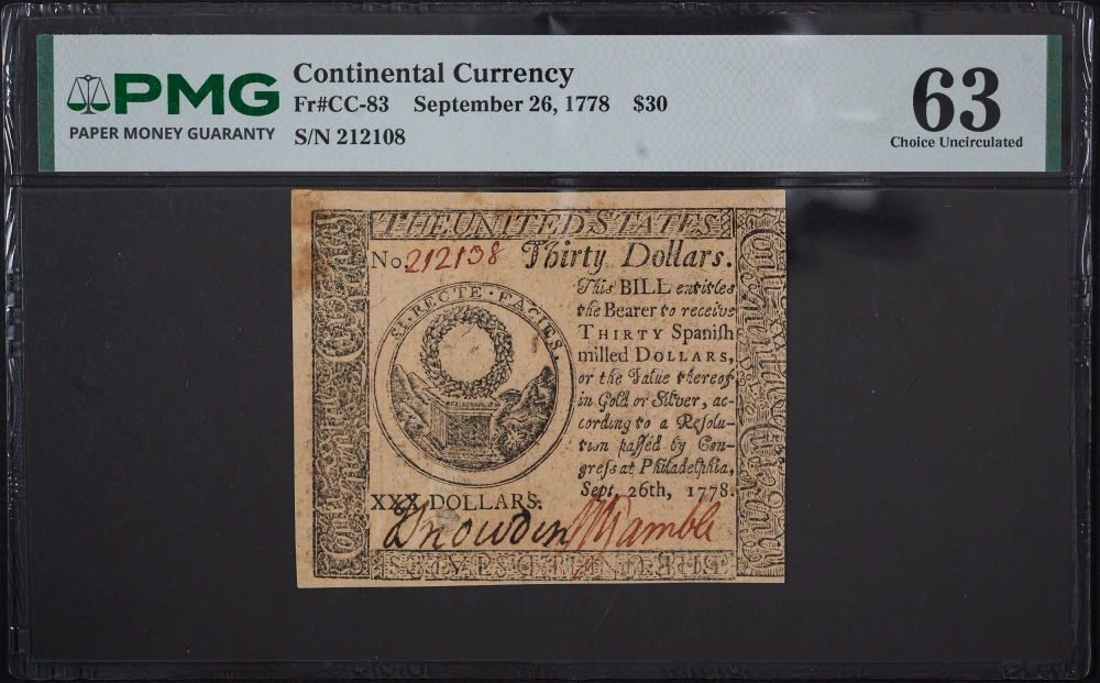 PMG Choice-63 $30 1778 Continental Currency