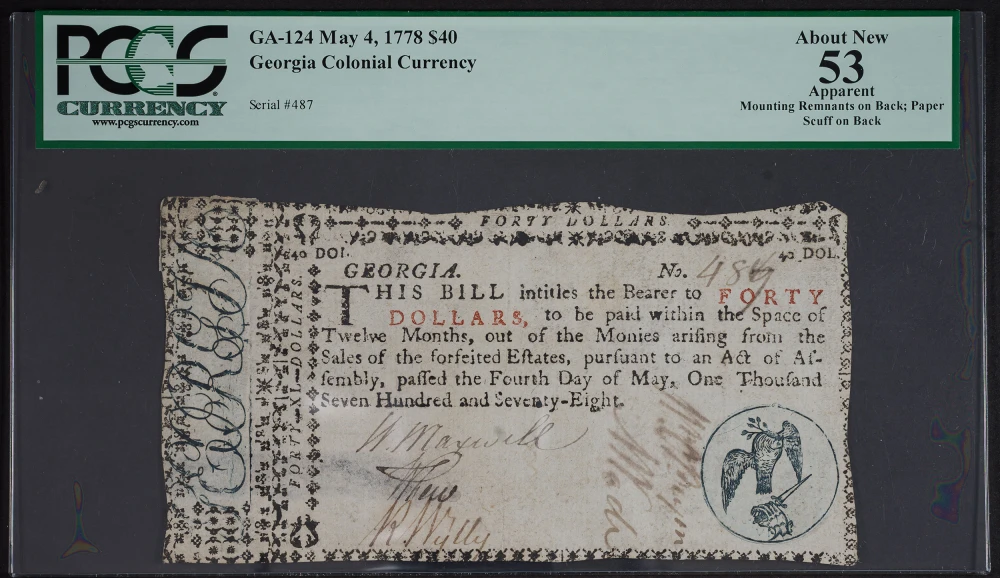 PCGS-53 Apparent $40 1778 GA Colonial Currency