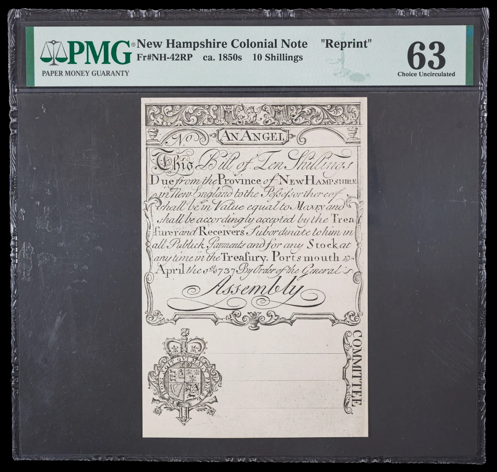 PMG-63 c1850's New Hampshire 10 Shilling Reprint