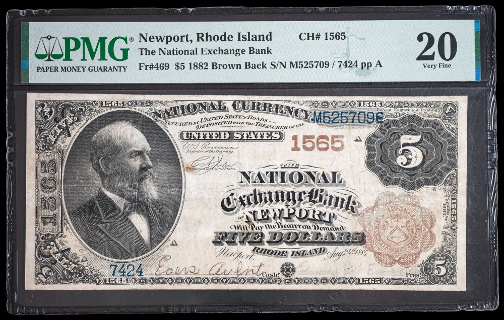PMG VF-20 Newport RI 1882 $5 National