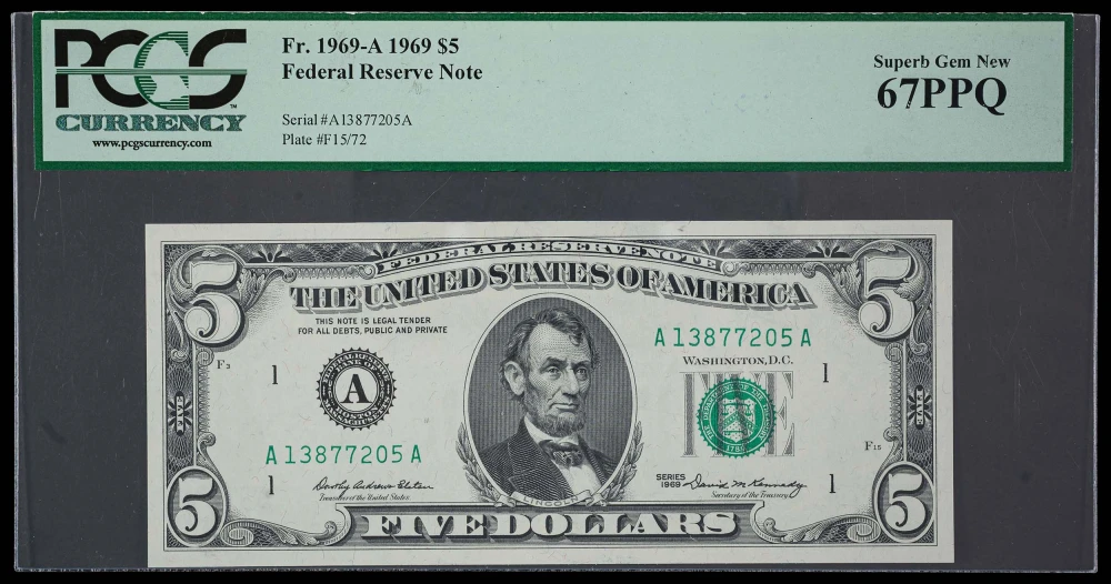 PCGS-67 PPQ 1969 $5 Federal Reserve Note