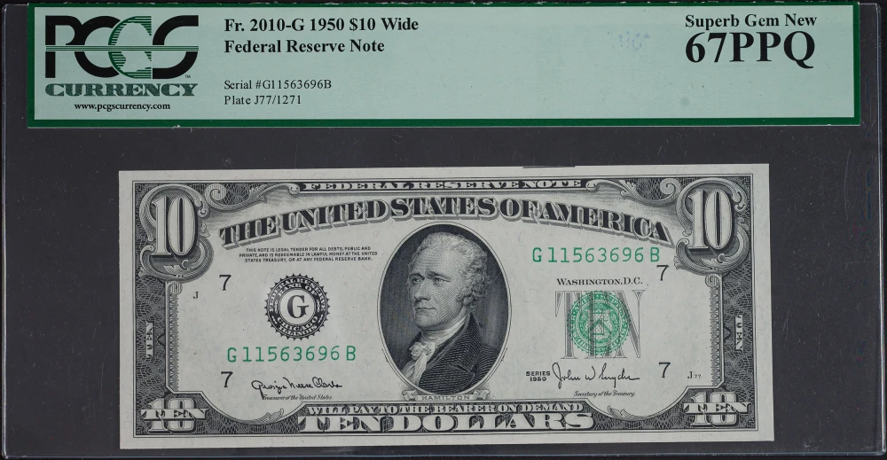 PCGS Gem-67 PPQ 1950 $10 Federal Reserve Note