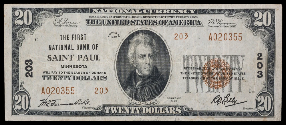 VF Saint Paul MN 1929 $20 National