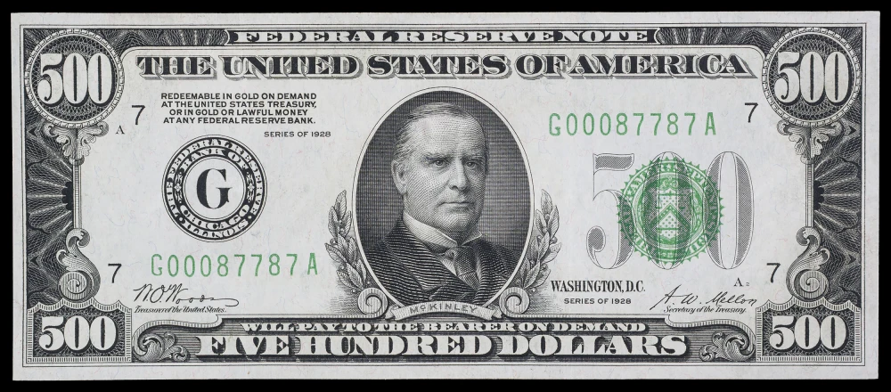 Borderline UNC 1928 $500 Federal Reserve Note