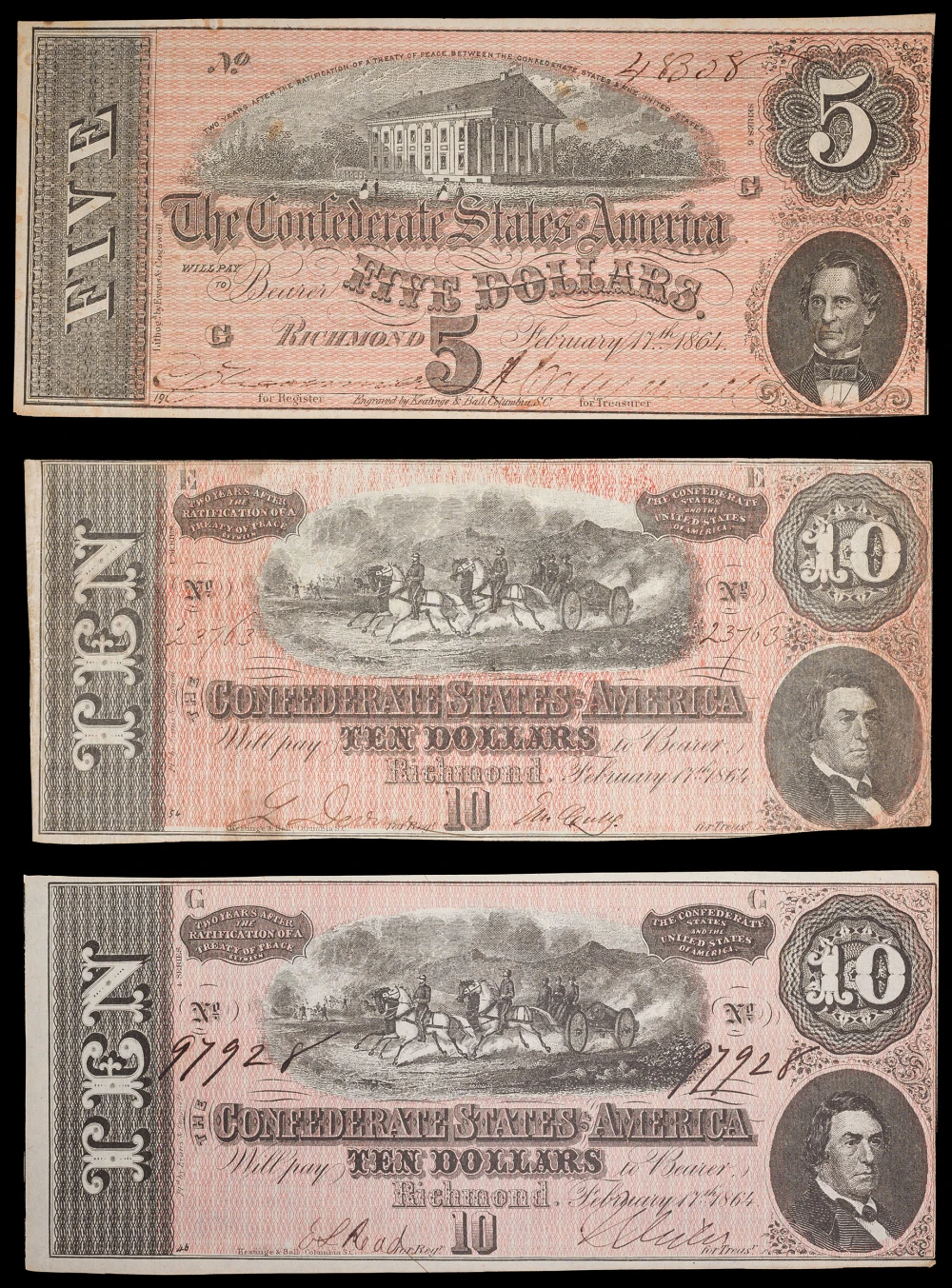Better Grade 1864 Confederate Currency Trio