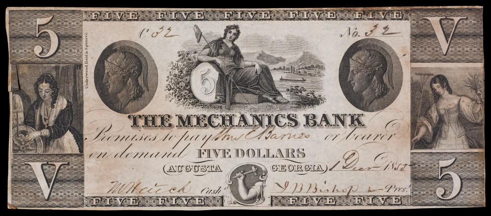 Georgia. Crisp EF-AU 1855 $5 Note
