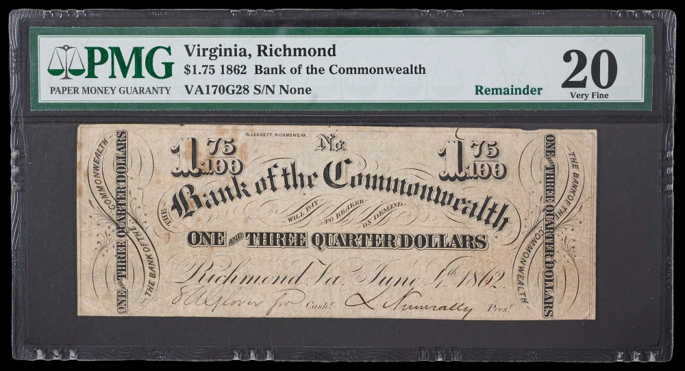 PMG VF-20 1862 Richmond VA $1.75 Note