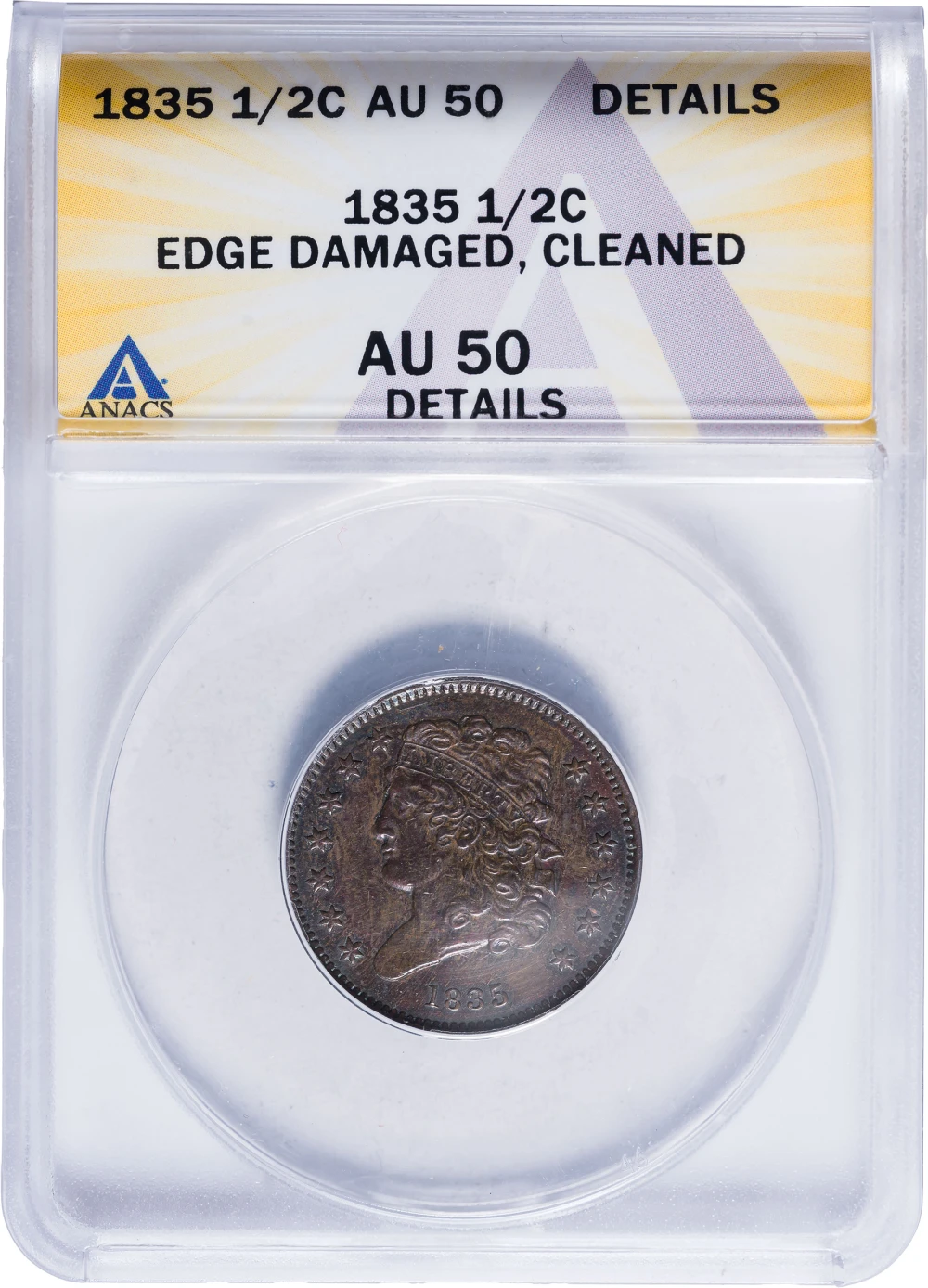 ANACS AU-50 Details 1835 Half Cent