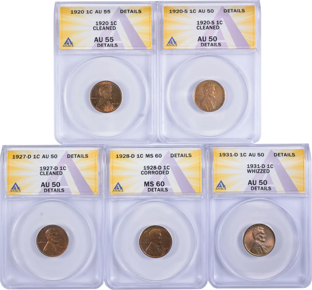 ANACS Certified Details Lincoln Cent Quintet