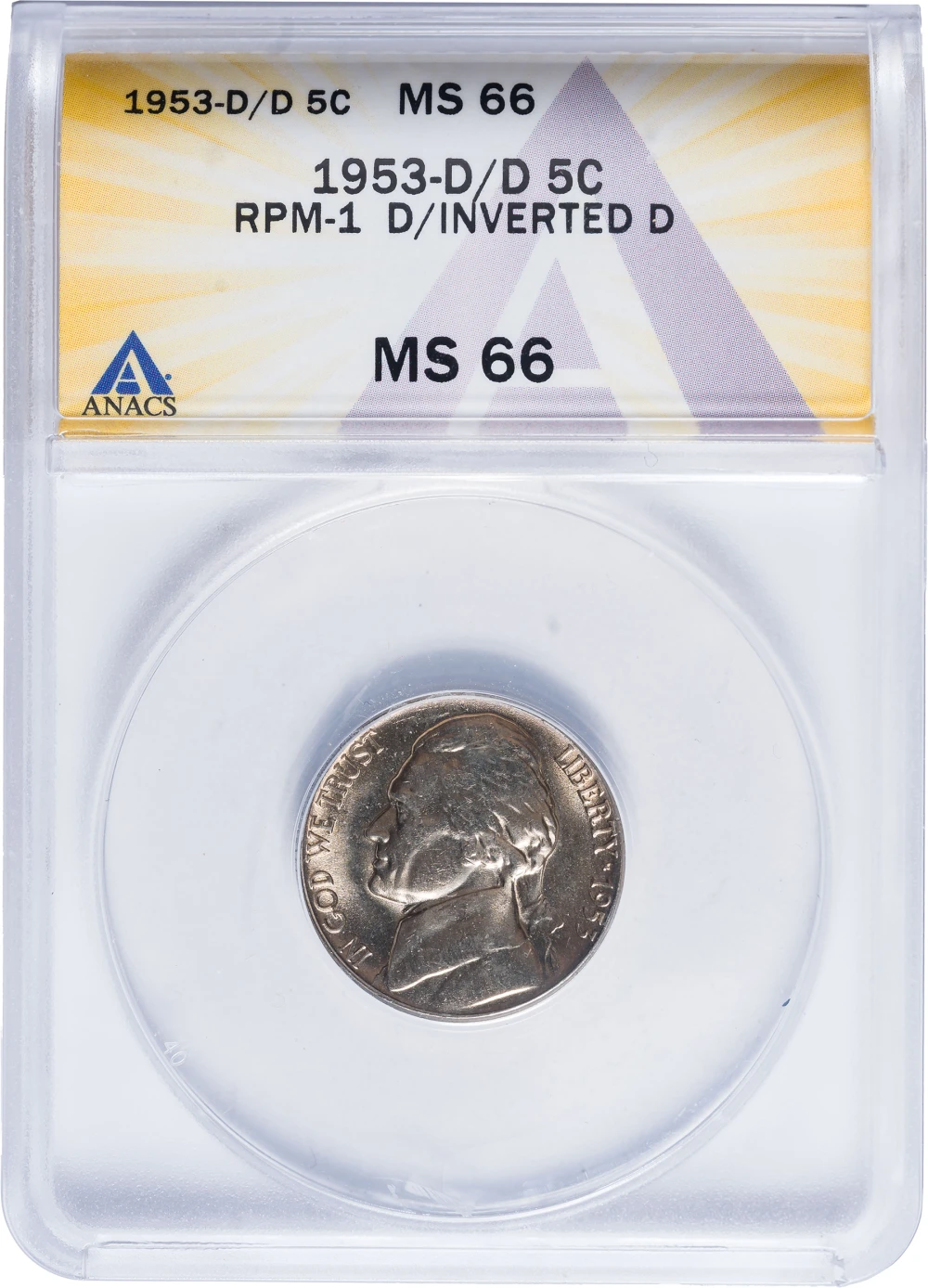 ANACS MS-66 1953-D/D Inverted D Nickel