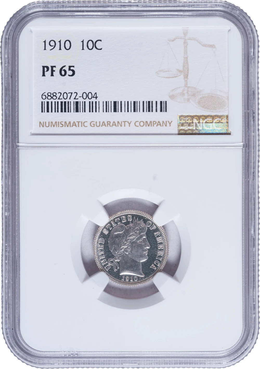 NGC Proof-65 1910 Barber Dime
