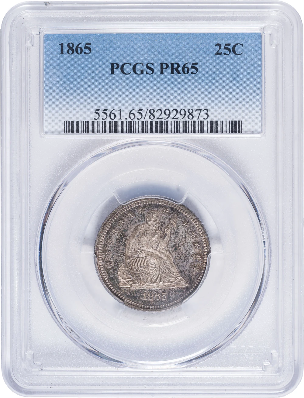 PCGS Proof-65 1865 Seated Liberty Quarter