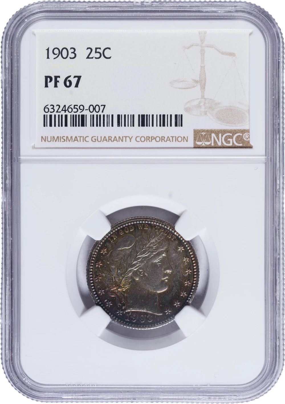 NGC Proof-67 1903 Colorful Barber Quarter