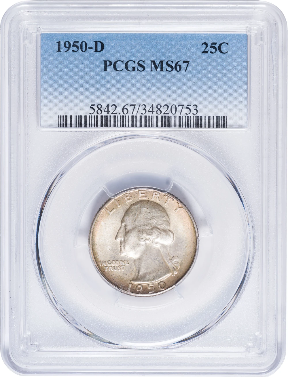 PCGS MS-67 Toned 1950-D Quarter