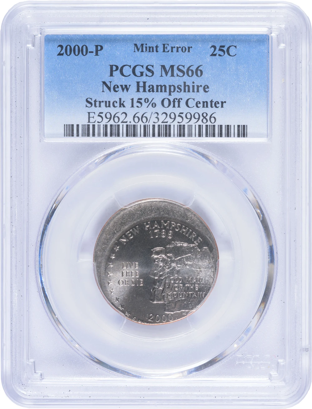 PCGS MS-66 2000-P New Hampshire Quarter Error