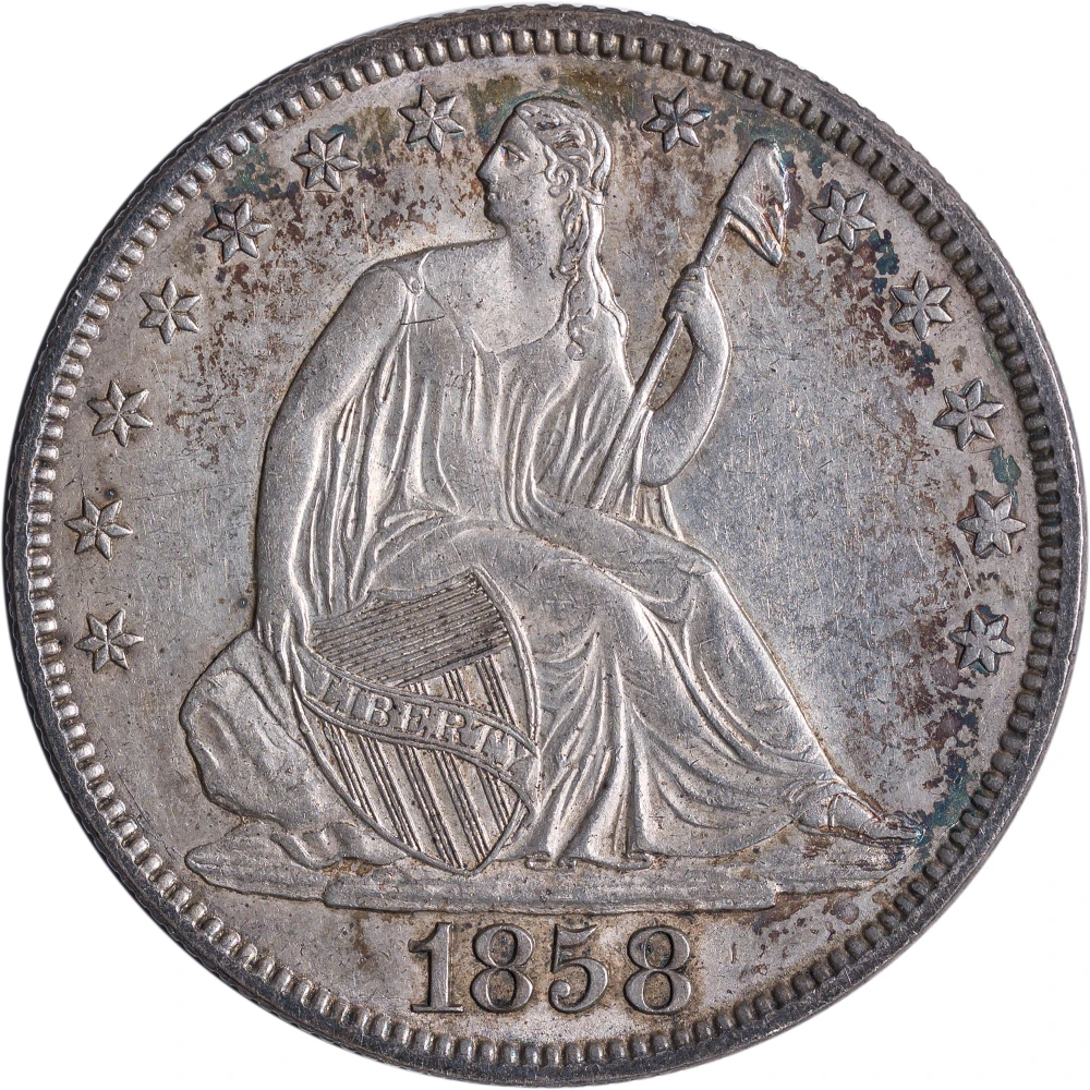 Choice AU-55 1858 Seated Half Dollar