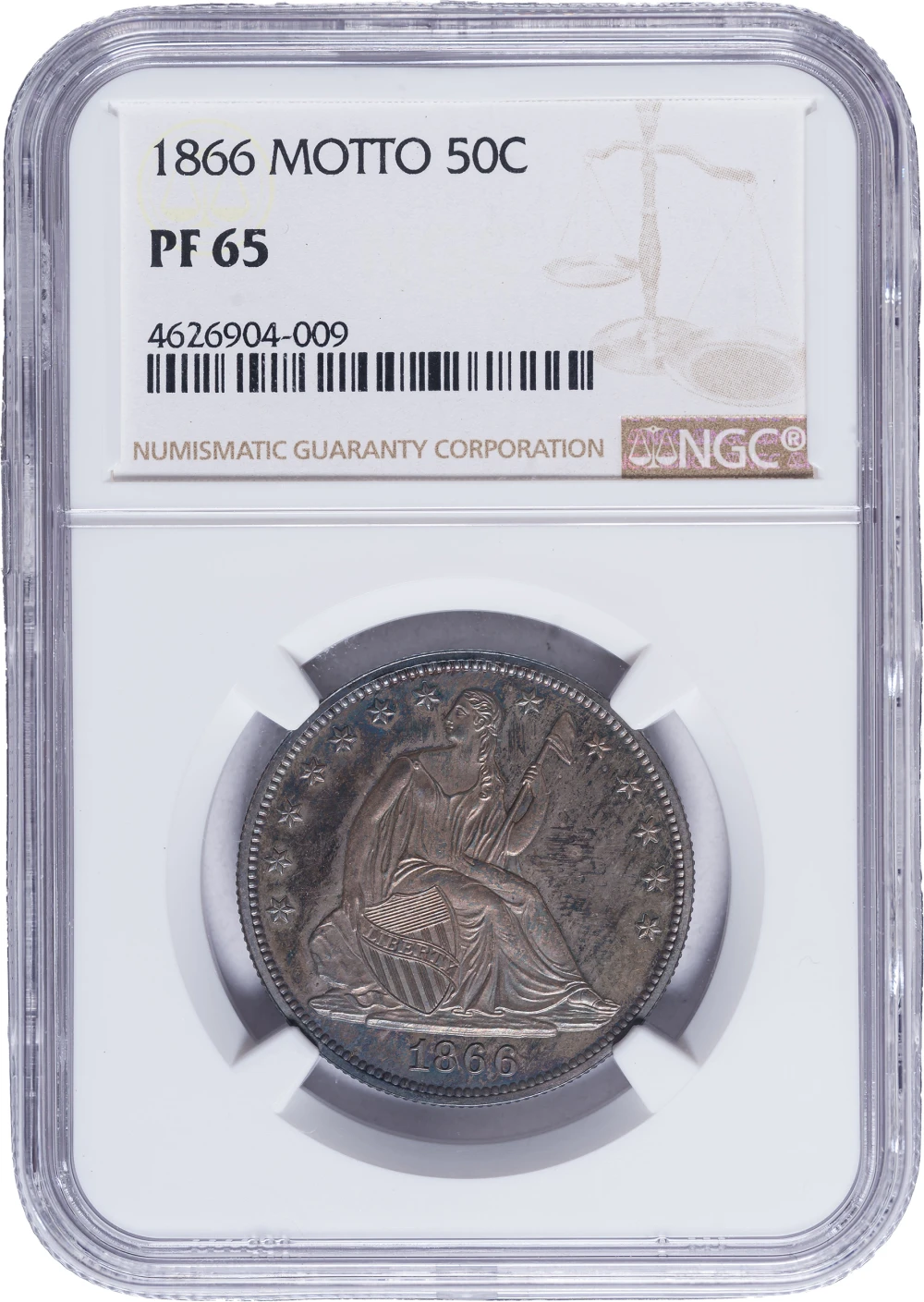 NGC Proof-65 1866 Motto Seated Half Dollar