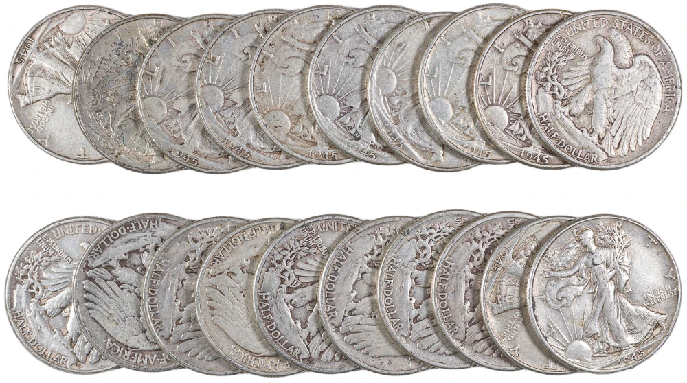 Circulated 1945 Roll Of Walking Liberty Halves