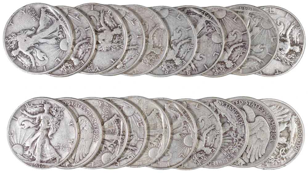 Circulated Mixed Roll Of Walking Liberty Halves