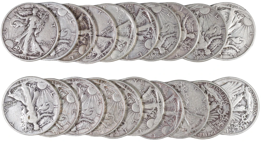 Circulated Mixed Roll Of Walking Liberty Halves