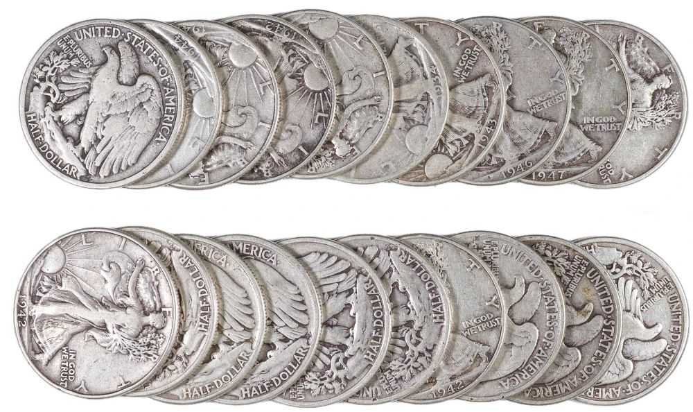 Circulated Mixed Roll Of Walking Liberty Halves