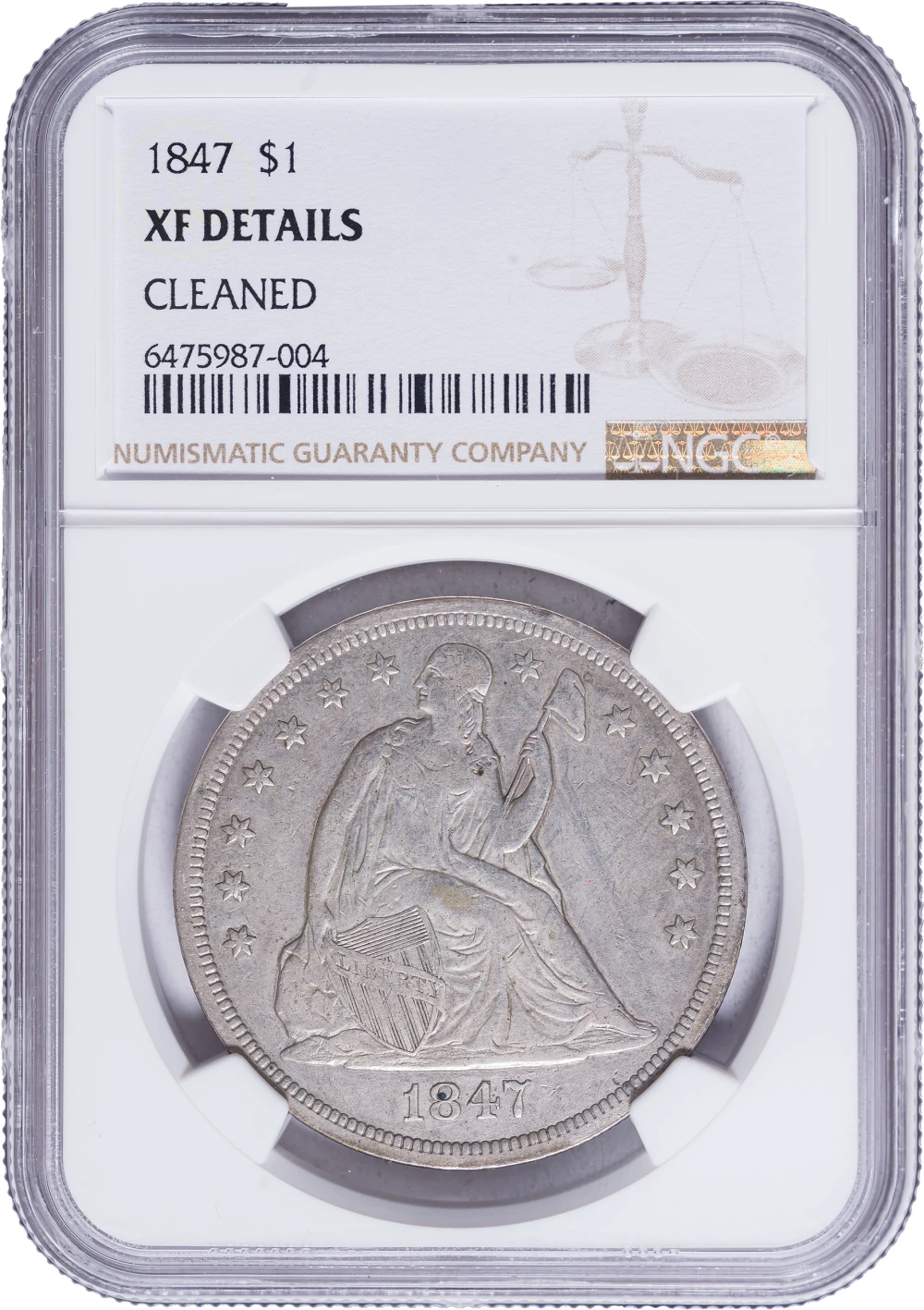 NGC EF Details 1847 Seated Dollar