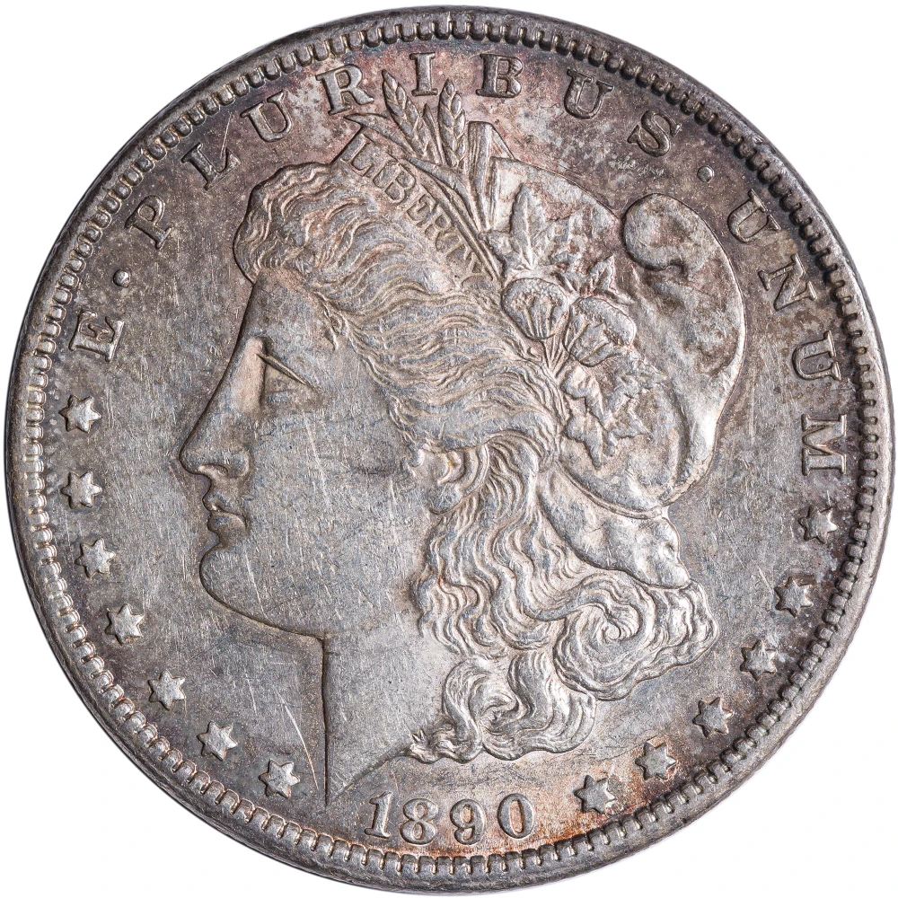 AU-50+ Toned 1890-CC Morgan Dollar