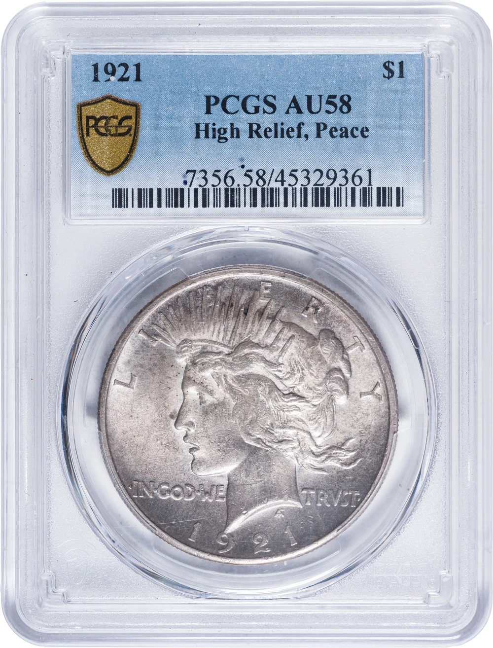 PCGS AU-58 1921 Peace Dollar
