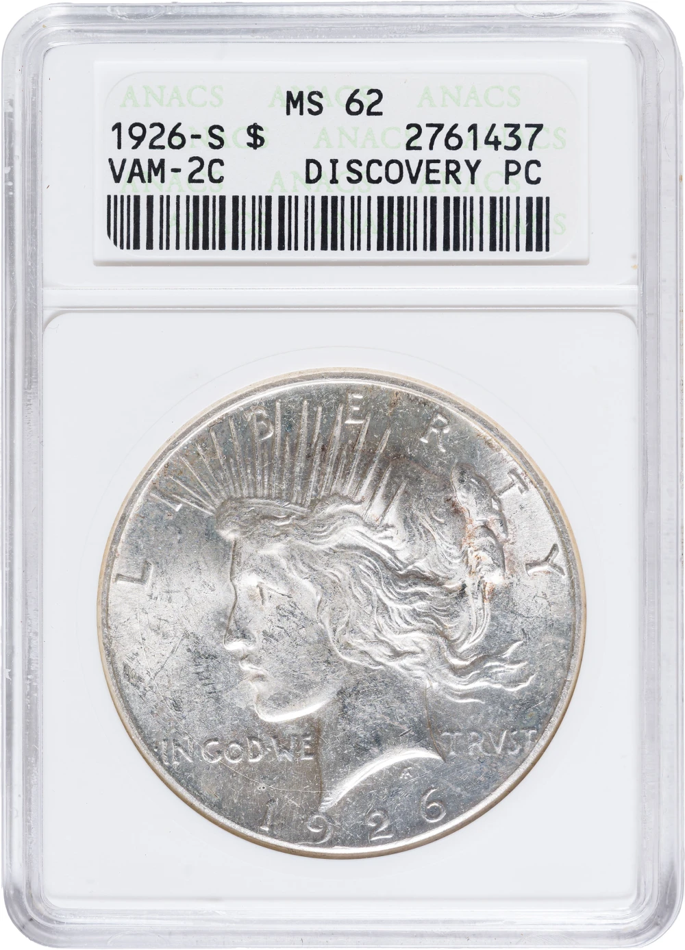 ANACS MS-62 1926-S Peace Dollar