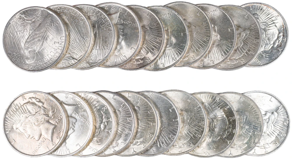 AU/UNC Mixed Roll Of 1922-24 Peace Dollars