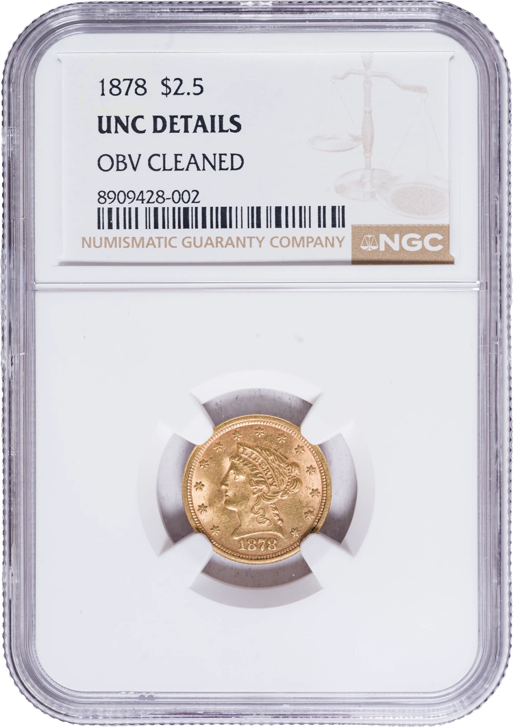 NGC Unc Details 1878 $2.50 Gold Liberty