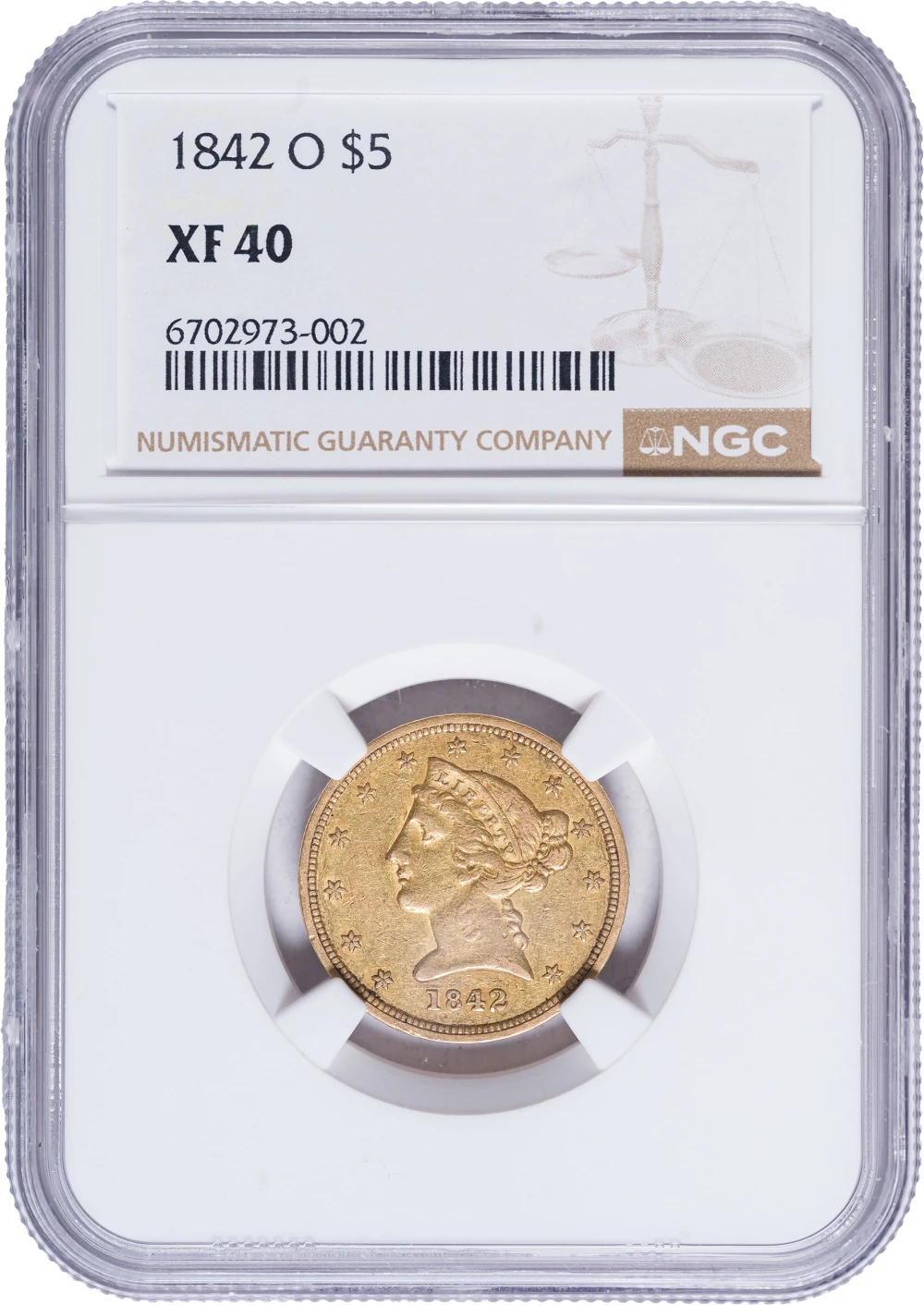 NGC EF-40 1842-O $5 Gold Liberty