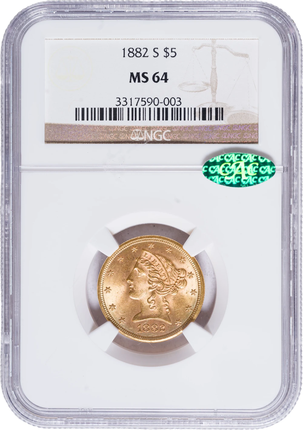 NGC MS-64 CAC 1882-S $5 Gold Liberty