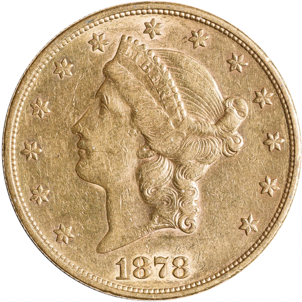 AU-50+ 1878-S $20 Gold Liberty