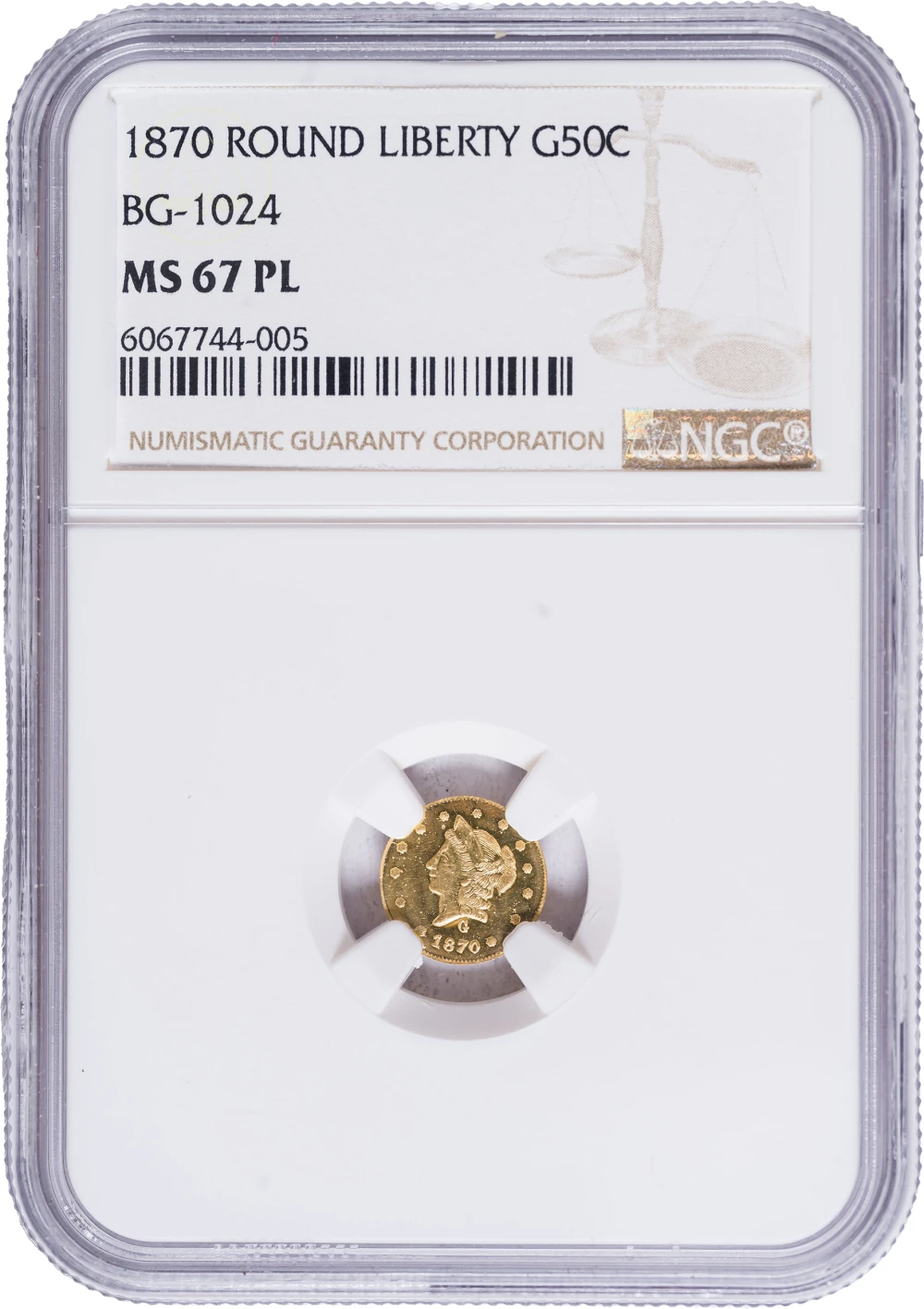 NGC MS-67 PL 1870-G California Gold 50-Cents