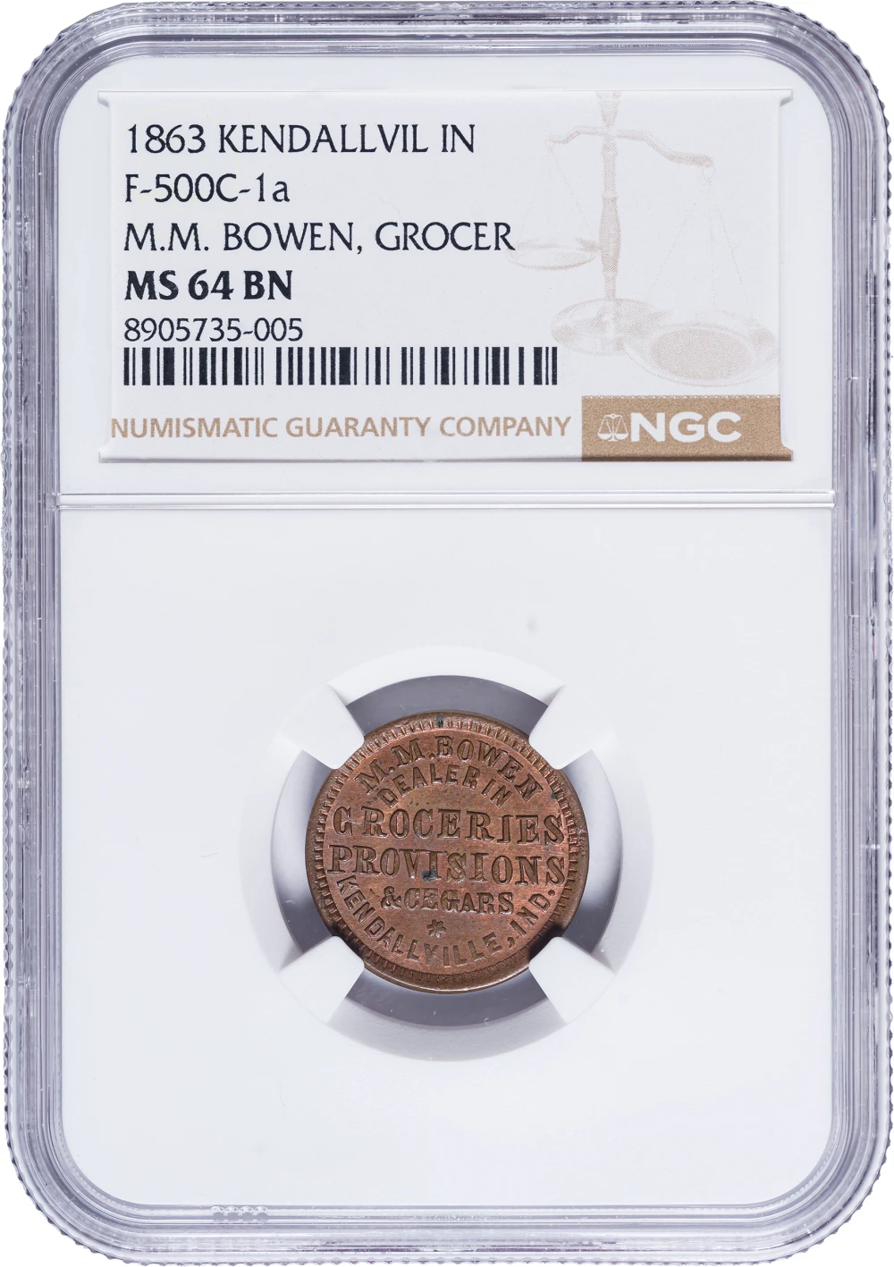 Indiana. NGC MS-64 BN Civil War Token