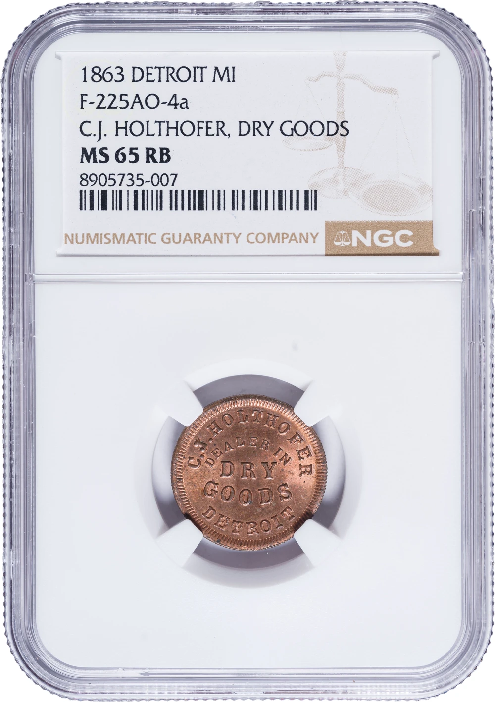 Michigan. NGC MS-65 RB Civil War Token