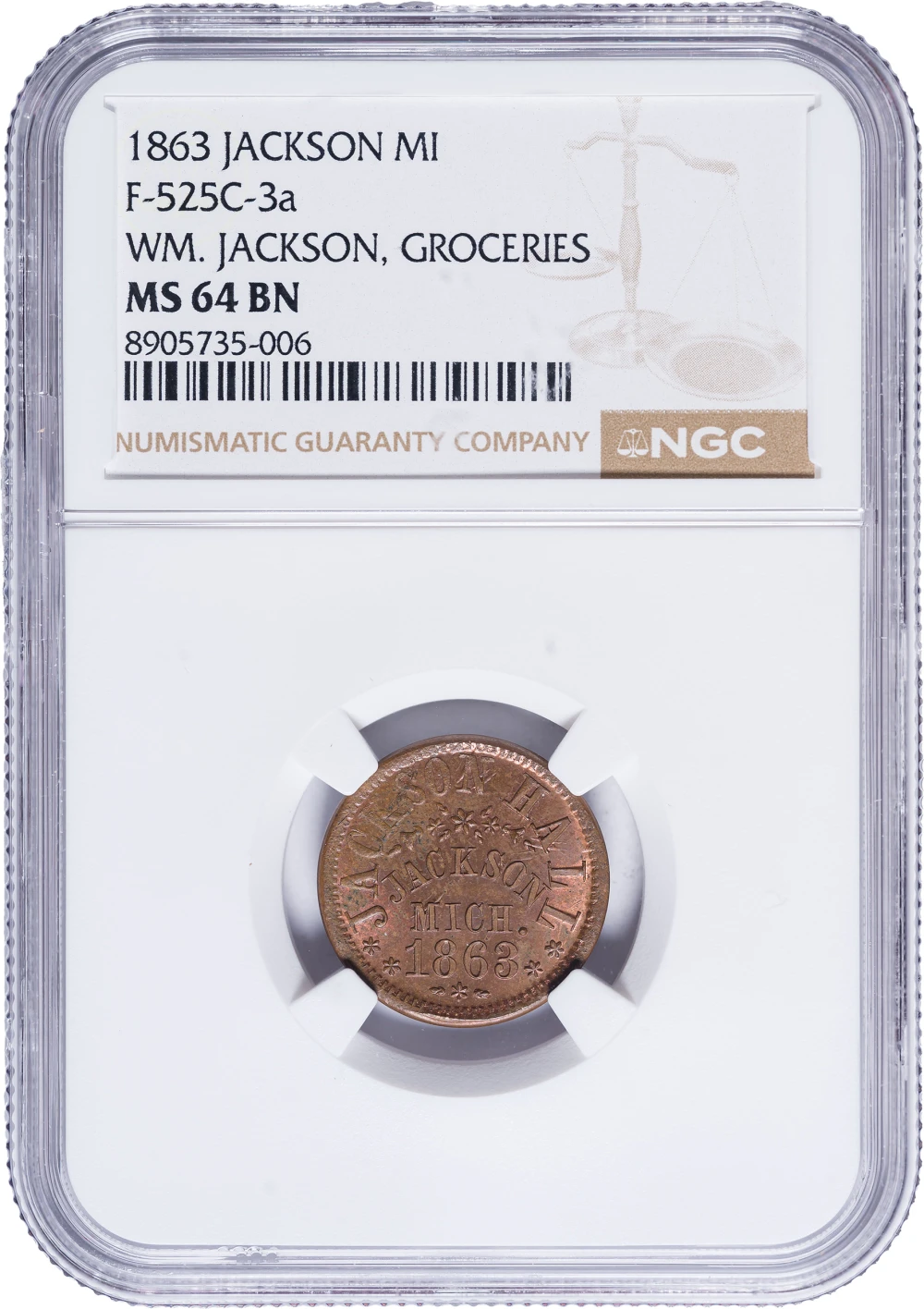 Michigan. NGC MS-64 BN Civil War Token