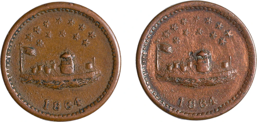 Pair Of 1864 "Monitor" Civil War Tokens