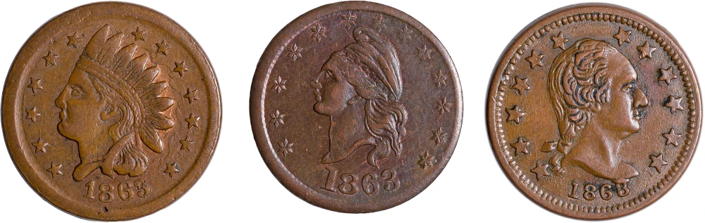 Trio Of AU 1863 Civil War Tokens