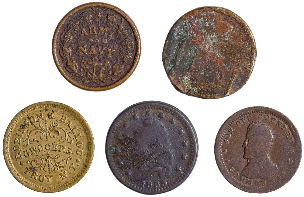 5 Pieces Mixed Civil War Tokens